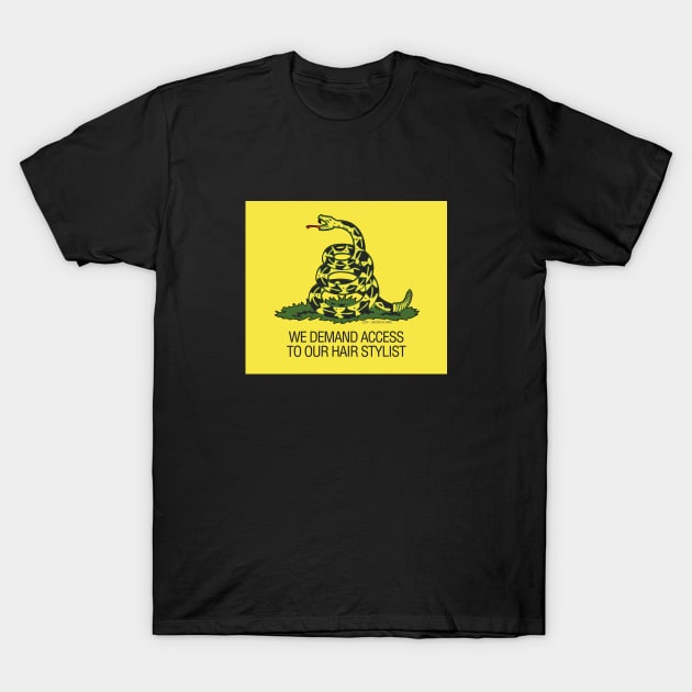 Gadsden Flag - We Demand Access to our Hair Stylists T-Shirt by Gadsden Snag